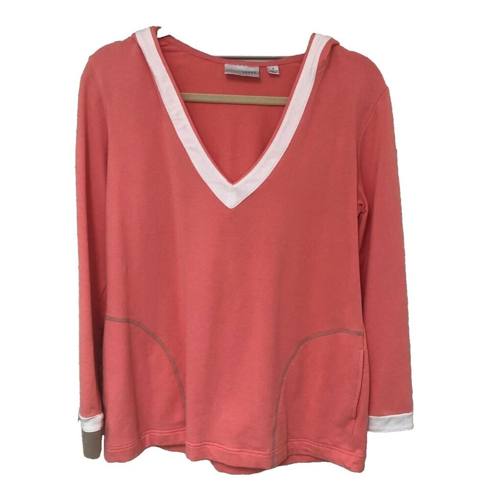 Sport Savvy Womens French Terry Hoodie Top Color Block Stretch Casual‎ Coral S
